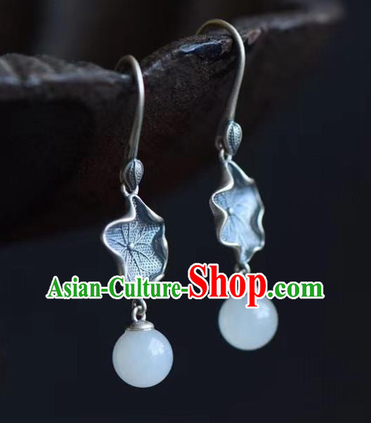 China Traditional Silver Lotus Leaf Ear Jewelry Accessories Classical Cheongsam Earrings China Traditional Silver Lotus Leaf Ear Jewelry Accessories Classical Cheongsam Earrings
