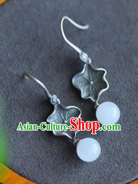 China Traditional Silver Lotus Leaf Ear Jewelry Accessories Classical Cheongsam Earrings China Traditional Silver Lotus Leaf Ear Jewelry Accessories Classical Cheongsam Earrings