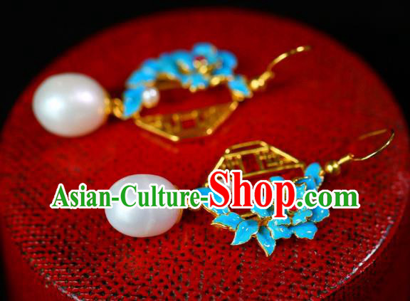China Traditional Pearl Ear Jewelry Accessories Classical Cheongsam Blueing Peony Earrings China Traditional Pearl Ear Jewelry Accessories Classical Cheongsam Blueing Peony Earrings