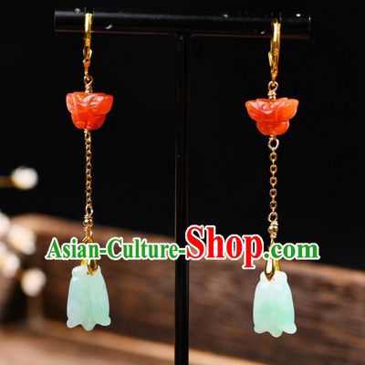 China Traditional Jade Cicada Ear Jewelry Accessories Classical Cheongsam Agate Butterfly Earrings