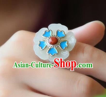 Chinese National Wedding Jade Plum Ring Handmade Jewelry Accessories Classical Blueing Silver Circlet Chinese National Wedding Jade Plum Ring Handmade Jewelry Accessories Classical Blueing Silver Circlet