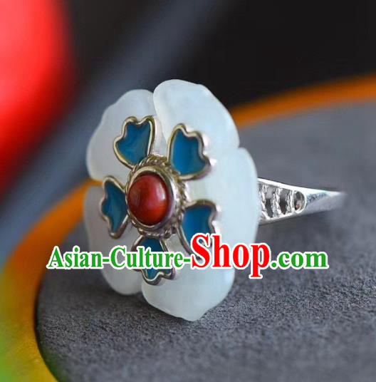 Chinese National Wedding Jade Plum Ring Handmade Jewelry Accessories Classical Blueing Silver Circlet Chinese National Wedding Jade Plum Ring Handmade Jewelry Accessories Classical Blueing Silver Circlet