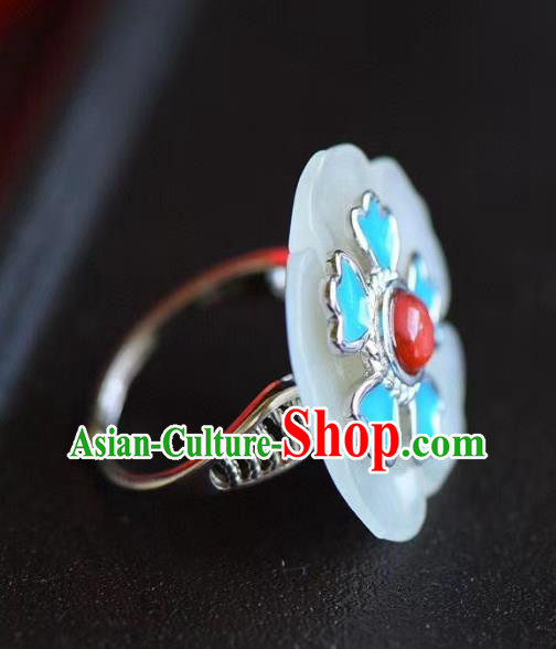 Chinese National Wedding Jade Plum Ring Handmade Jewelry Accessories Classical Blueing Silver Circlet Chinese National Wedding Jade Plum Ring Handmade Jewelry Accessories Classical Blueing Silver Circlet