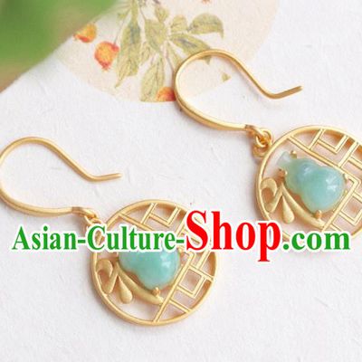 China Traditional Jade Gourd Ear Jewelry Accessories Classical Cheongsam Golden Earrings