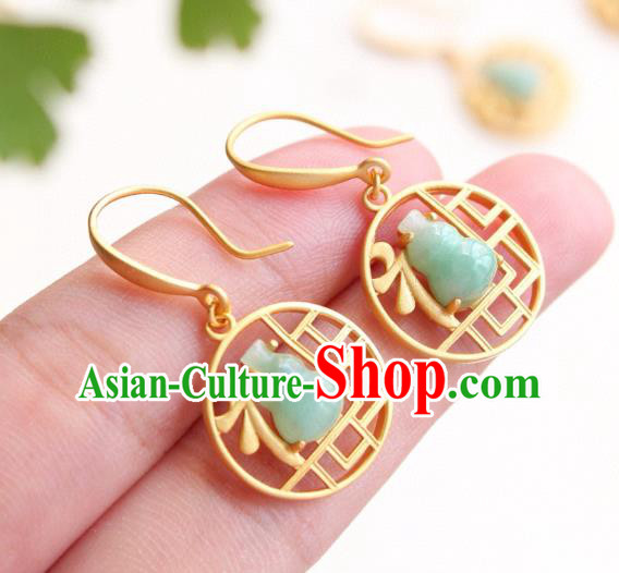 China Traditional Jade Gourd Ear Jewelry Accessories Classical Cheongsam Golden Earrings China Traditional Jade Gourd Ear Jewelry Accessories Classical Cheongsam Golden Earrings