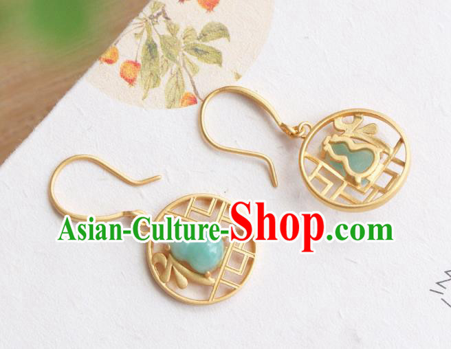 China Traditional Jade Gourd Ear Jewelry Accessories Classical Cheongsam Golden Earrings China Traditional Jade Gourd Ear Jewelry Accessories Classical Cheongsam Golden Earrings