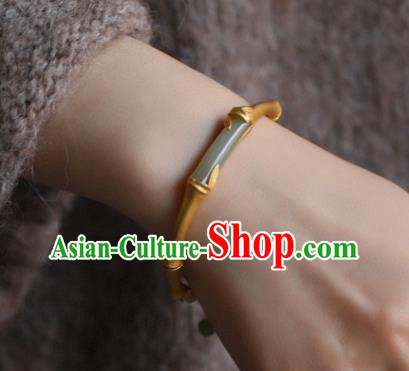 China Handmade Golden Bamboo Bracelet Accessories Traditional National Jade Bangle Jewelry China Handmade Golden Bamboo Bracelet Accessories Traditional National Jade Bangle Jewelry