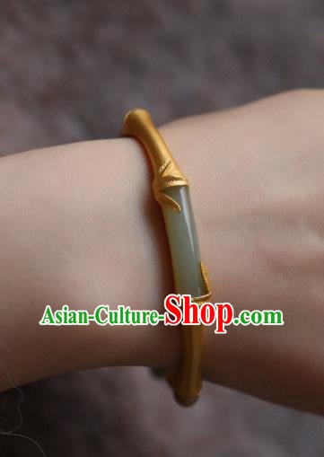 China Handmade Golden Bamboo Bracelet Accessories Traditional National Jade Bangle Jewelry China Handmade Golden Bamboo Bracelet Accessories Traditional National Jade Bangle Jewelry