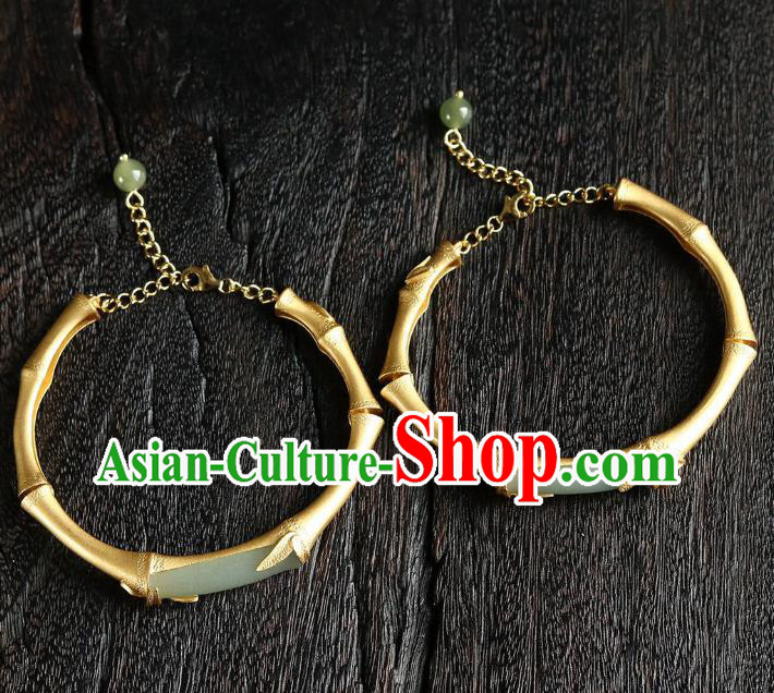 China Handmade Golden Bamboo Bracelet Accessories Traditional National Jade Bangle Jewelry China Handmade Golden Bamboo Bracelet Accessories Traditional National Jade Bangle Jewelry