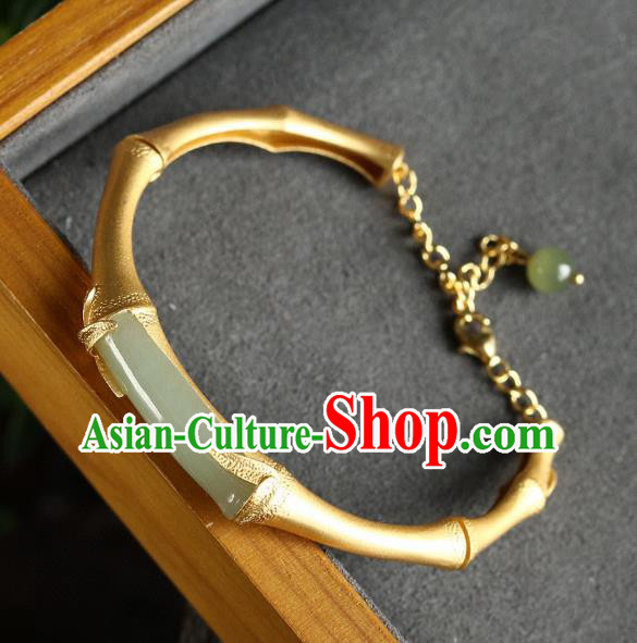 China Handmade Golden Bamboo Bracelet Accessories Traditional National Jade Bangle Jewelry China Handmade Golden Bamboo Bracelet Accessories Traditional National Jade Bangle Jewelry