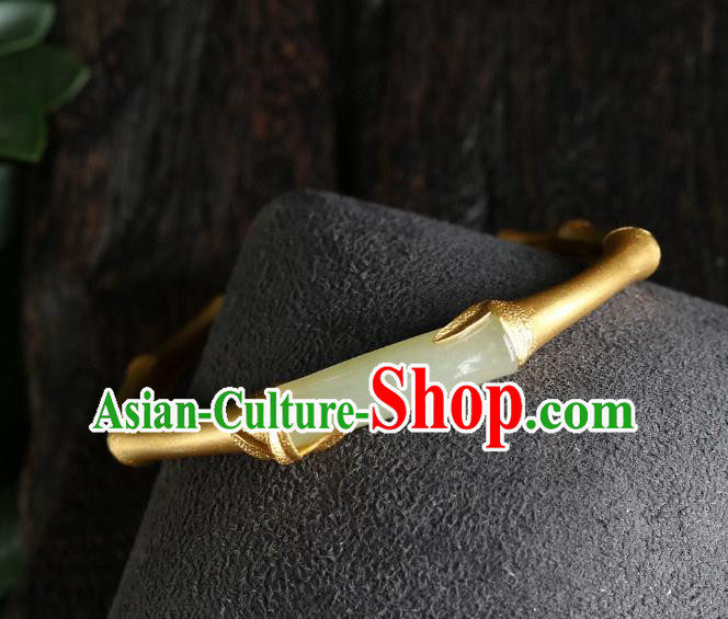China Handmade Golden Bamboo Bracelet Accessories Traditional National Jade Bangle Jewelry China Handmade Golden Bamboo Bracelet Accessories Traditional National Jade Bangle Jewelry