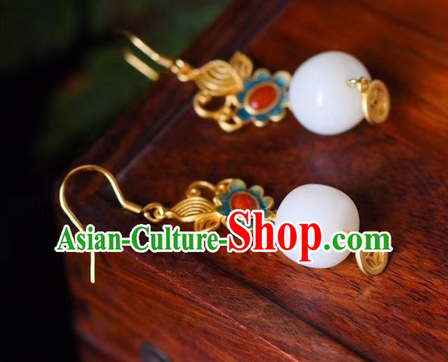 China Traditional Blueing Agate Ear Jewelry Accessories Classical Cheongsam White Jade Earrings China Traditional Blueing Agate Ear Jewelry Accessories Classical Cheongsam White Jade Earrings