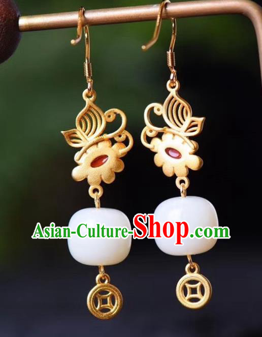 China Traditional Blueing Agate Ear Jewelry Accessories Classical Cheongsam White Jade Earrings China Traditional Blueing Agate Ear Jewelry Accessories Classical Cheongsam White Jade Earrings