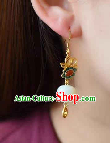 China Traditional Blueing Agate Ear Jewelry Accessories Classical Cheongsam White Jade Earrings China Traditional Blueing Agate Ear Jewelry Accessories Classical Cheongsam White Jade Earrings