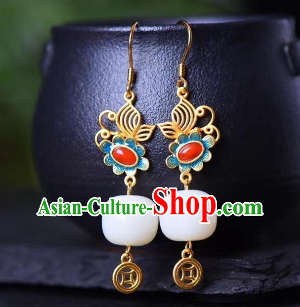 China Traditional Blueing Agate Ear Jewelry Accessories Classical Cheongsam White Jade Earrings China Traditional Blueing Agate Ear Jewelry Accessories Classical Cheongsam White Jade Earrings