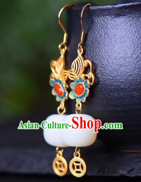 China Traditional Blueing Agate Ear Jewelry Accessories Classical Cheongsam White Jade Earrings China Traditional Blueing Agate Ear Jewelry Accessories Classical Cheongsam White Jade Earrings