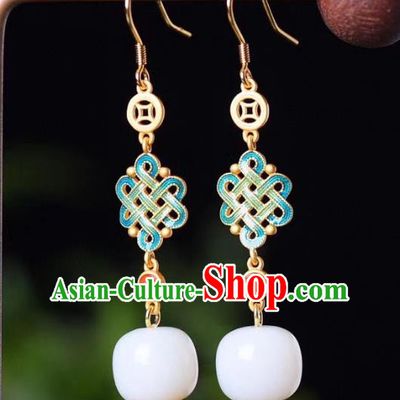 China Traditional White Jade Ear Jewelry Accessories Classical Cheongsam Blueing Earrings