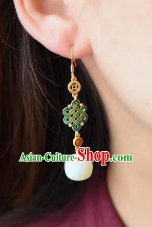 China Traditional White Jade Ear Jewelry Accessories Classical Cheongsam Blueing Earrings China Traditional White Jade Ear Jewelry Accessories Classical Cheongsam Blueing Earrings