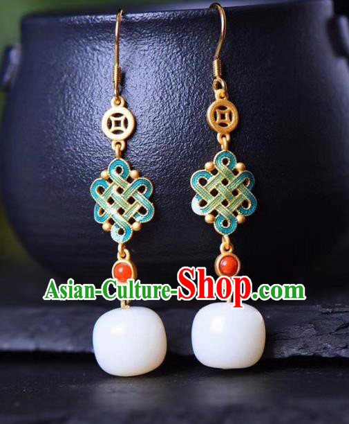 China Traditional White Jade Ear Jewelry Accessories Classical Cheongsam Blueing Earrings China Traditional White Jade Ear Jewelry Accessories Classical Cheongsam Blueing Earrings