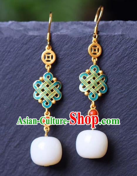 China Traditional White Jade Ear Jewelry Accessories Classical Cheongsam Blueing Earrings China Traditional White Jade Ear Jewelry Accessories Classical Cheongsam Blueing Earrings