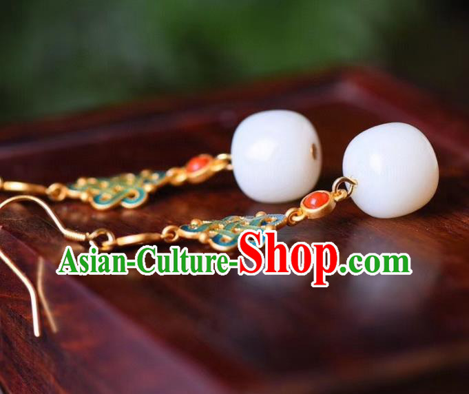 China Traditional White Jade Ear Jewelry Accessories Classical Cheongsam Blueing Earrings China Traditional White Jade Ear Jewelry Accessories Classical Cheongsam Blueing Earrings