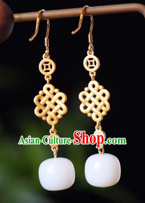 China Traditional White Jade Ear Jewelry Accessories Classical Cheongsam Blueing Earrings China Traditional White Jade Ear Jewelry Accessories Classical Cheongsam Blueing Earrings