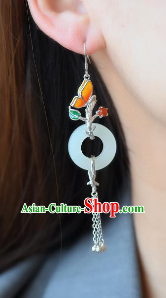 China Traditional Enamel Butterfly Ear Jewelry Accessories Classical Cheongsam Silver Tassel Jade Earrings China Traditional Enamel Butterfly Ear Jewelry Accessories Classical Cheongsam Silver Tassel Jade Earrings