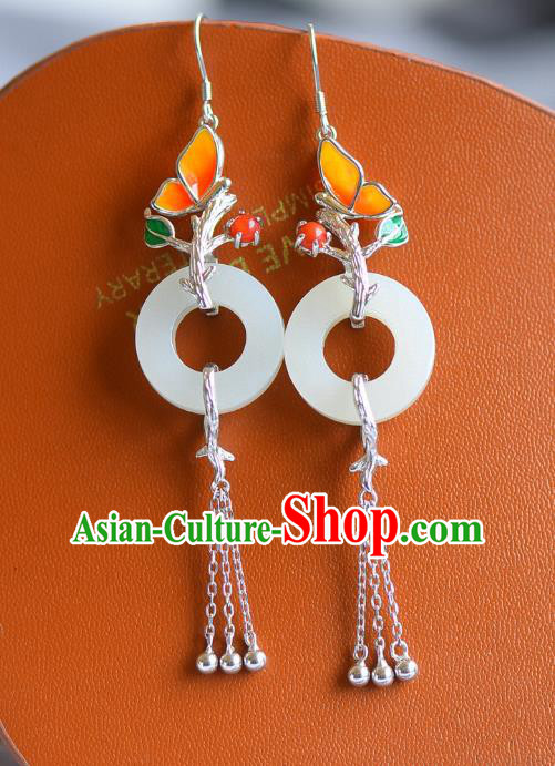 China Traditional Enamel Butterfly Ear Jewelry Accessories Classical Cheongsam Silver Tassel Jade Earrings China Traditional Enamel Butterfly Ear Jewelry Accessories Classical Cheongsam Silver Tassel Jade Earrings