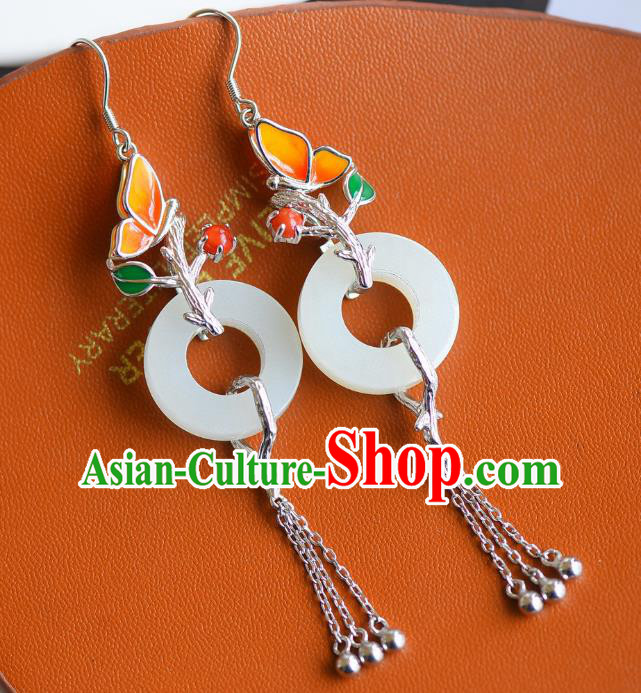China Traditional Enamel Butterfly Ear Jewelry Accessories Classical Cheongsam Silver Tassel Jade Earrings China Traditional Enamel Butterfly Ear Jewelry Accessories Classical Cheongsam Silver Tassel Jade Earrings