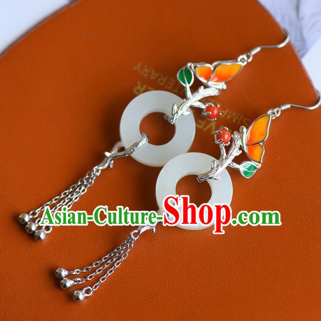 China Traditional Enamel Butterfly Ear Jewelry Accessories Classical Cheongsam Silver Tassel Jade Earrings China Traditional Enamel Butterfly Ear Jewelry Accessories Classical Cheongsam Silver Tassel Jade Earrings