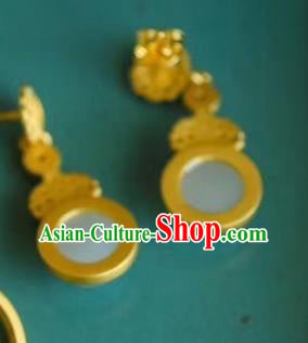 China Traditional Golden Ear Jewelry Accessories Classical Cheongsam Hetian Jade Earrings China Traditional Golden Ear Jewelry Accessories Classical Cheongsam Hetian Jade Earrings