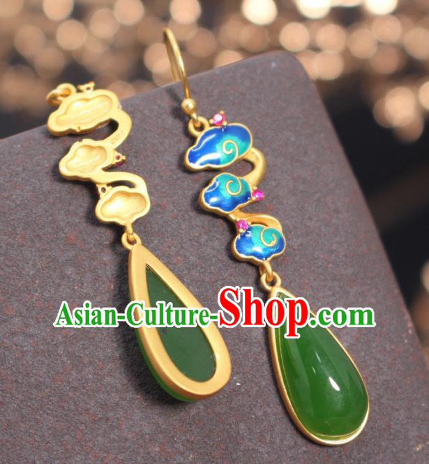 China Traditional Green Jade Ear Jewelry Accessories Classical Cheongsam Enamel Cloud Earrings China Traditional Green Jade Ear Jewelry Accessories Classical Cheongsam Enamel Cloud Earrings