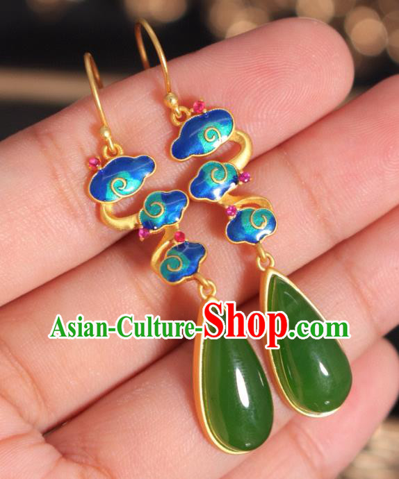China Traditional Green Jade Ear Jewelry Accessories Classical Cheongsam Enamel Cloud Earrings China Traditional Green Jade Ear Jewelry Accessories Classical Cheongsam Enamel Cloud Earrings