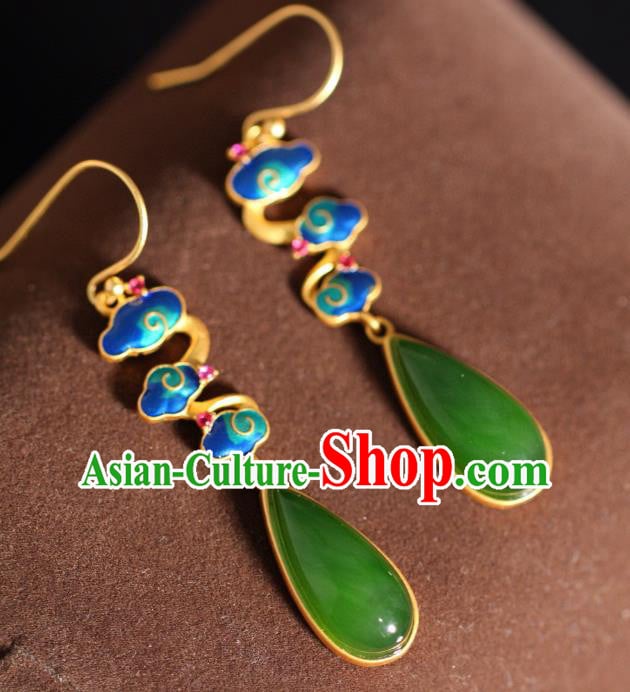 China Traditional Green Jade Ear Jewelry Accessories Classical Cheongsam Enamel Cloud Earrings China Traditional Green Jade Ear Jewelry Accessories Classical Cheongsam Enamel Cloud Earrings