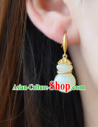 China Traditional Jade Lucky Bag Ear Jewelry Accessories Classical Cheongsam Golden Earrings China Traditional Jade Lucky Bag Ear Jewelry Accessories Classical Cheongsam Golden Earrings