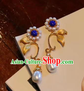 China Traditional Golden Flower Ear Jewelry Accessories Classical Cheongsam Pearls Earrings China Traditional Golden Flower Ear Jewelry Accessories Classical Cheongsam Pearls Earrings