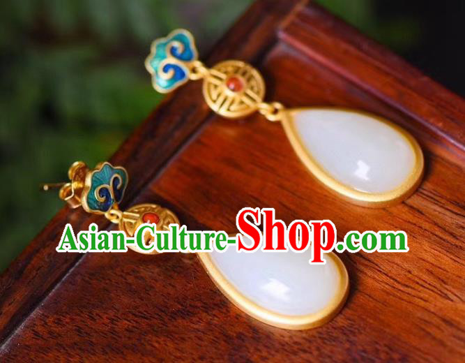 China Traditional Qing Dynasty Jade Ear Jewelry Accessories Classical Cheongsam Blueing Cloud Earrings China Traditional Qing Dynasty Jade Ear Jewelry Accessories Classical Cheongsam Blueing Cloud Earrings