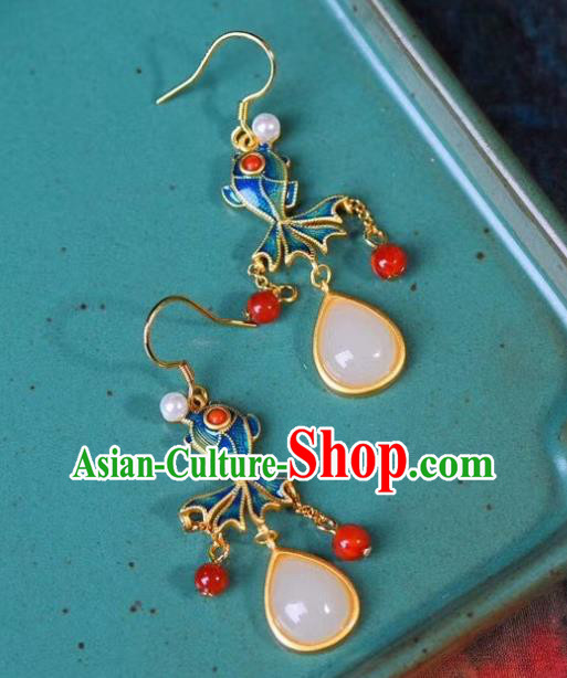 China Traditional Blueing Goldfish Ear Jewelry Accessories Classical Cheongsam Red Beads Tassel Earrings China Traditional Blueing Goldfish Ear Jewelry Accessories Classical Cheongsam Red Beads Tassel Earrings
