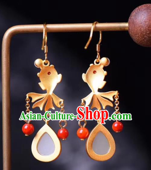 China Traditional Blueing Goldfish Ear Jewelry Accessories Classical Cheongsam Red Beads Tassel Earrings China Traditional Blueing Goldfish Ear Jewelry Accessories Classical Cheongsam Red Beads Tassel Earrings