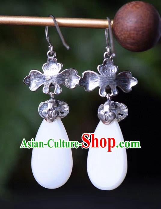 China Traditional Pearl Jade Ear Jewelry Accessories Classical Cheongsam Blueing Bat Earrings China Traditional Pearl Jade Ear Jewelry Accessories Classical Cheongsam Blueing Bat Earrings