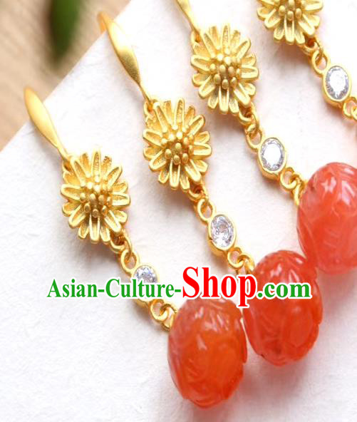 China Traditional Golden Chrysanthemum Ear Jewelry Accessories Classical Cheongsam Agate Bead Earrings China Traditional Golden Chrysanthemum Ear Jewelry Accessories Classical Cheongsam Agate Bead Earrings
