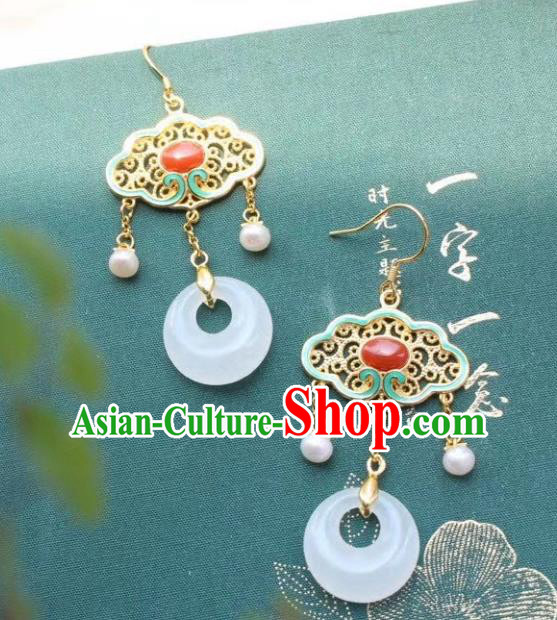 China Traditional Agate Blueing Ear Jewelry Accessories Classical Cheongsam Jade Peace Buckle Earrings China Traditional Agate Blueing Ear Jewelry Accessories Classical Cheongsam Jade Peace Buckle Earrings