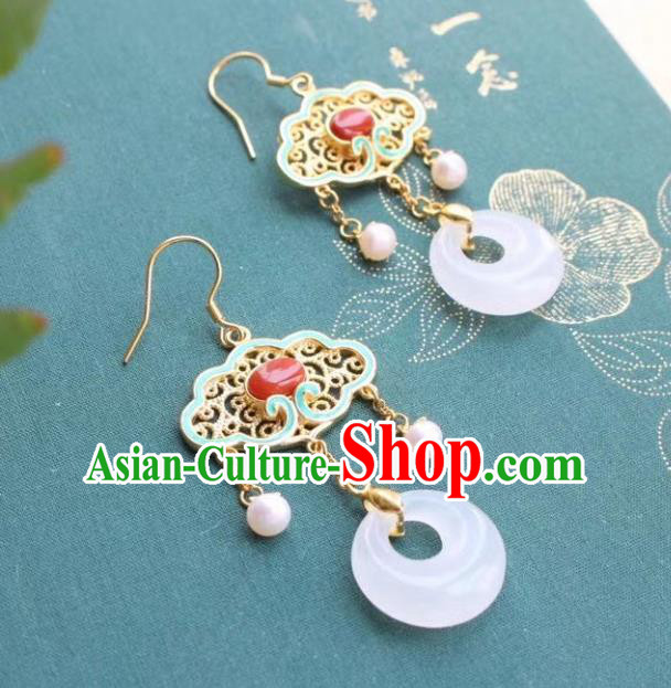 China Traditional Agate Blueing Ear Jewelry Accessories Classical Cheongsam Jade Peace Buckle Earrings China Traditional Agate Blueing Ear Jewelry Accessories Classical Cheongsam Jade Peace Buckle Earrings