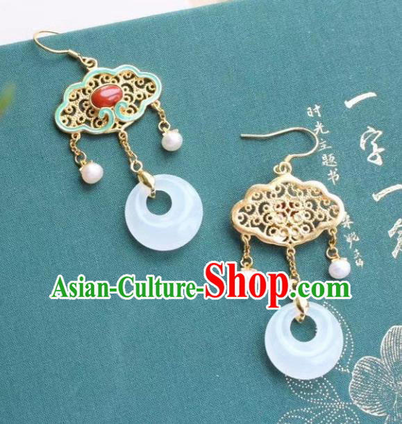 China Traditional Agate Blueing Ear Jewelry Accessories Classical Cheongsam Jade Peace Buckle Earrings China Traditional Agate Blueing Ear Jewelry Accessories Classical Cheongsam Jade Peace Buckle Earrings