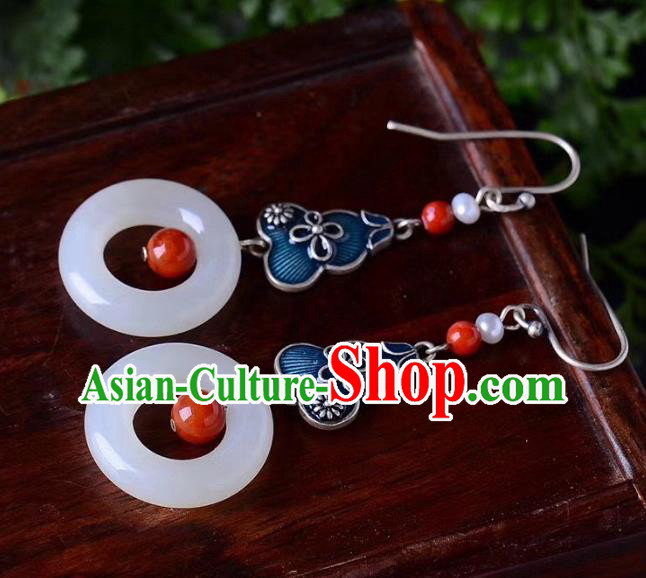 China Traditional Jade Peace Buckle Ear Jewelry Accessories Classical Cheongsam Blueing Gourd Earrings China Traditional Jade Peace Buckle Ear Jewelry Accessories Classical Cheongsam Blueing Gourd Earrings