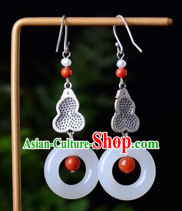China Traditional Jade Peace Buckle Ear Jewelry Accessories Classical Cheongsam Blueing Gourd Earrings China Traditional Jade Peace Buckle Ear Jewelry Accessories Classical Cheongsam Blueing Gourd Earrings