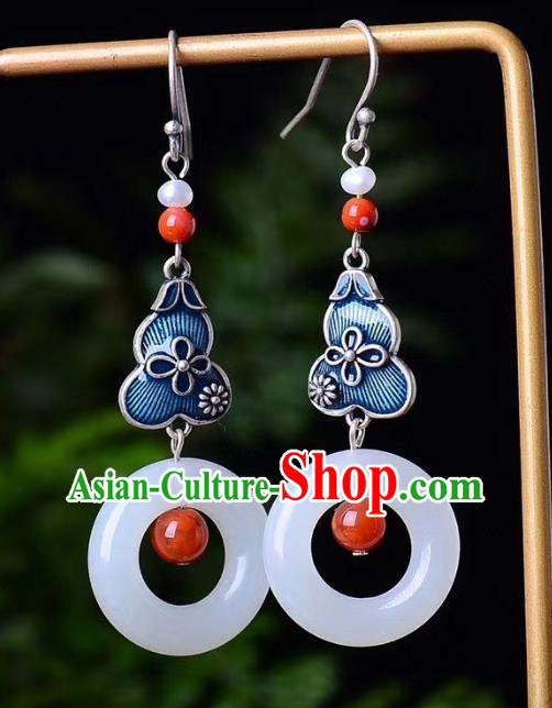 China Traditional Jade Peace Buckle Ear Jewelry Accessories Classical Cheongsam Blueing Gourd Earrings China Traditional Jade Peace Buckle Ear Jewelry Accessories Classical Cheongsam Blueing Gourd Earrings