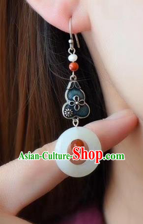 China Traditional Jade Peace Buckle Ear Jewelry Accessories Classical Cheongsam Blueing Gourd Earrings China Traditional Jade Peace Buckle Ear Jewelry Accessories Classical Cheongsam Blueing Gourd Earrings