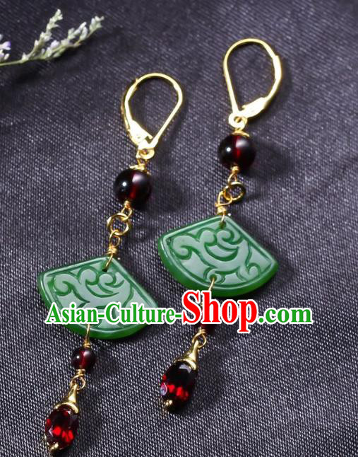 China Traditional Garnet Ear Jewelry Accessories Classical Cheongsam Jade Fan Earrings China Traditional Garnet Ear Jewelry Accessories Classical Cheongsam Jade Fan Earrings