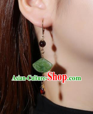 China Traditional Garnet Ear Jewelry Accessories Classical Cheongsam Jade Fan Earrings China Traditional Garnet Ear Jewelry Accessories Classical Cheongsam Jade Fan Earrings
